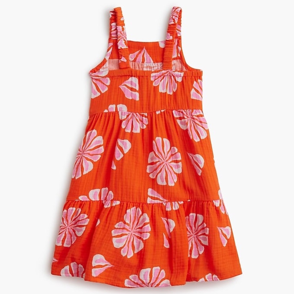 NWT Crewcuts Factory Girls’ Flower Gauze Tiered Dress in Bright Persimmon Multi - Picture 2 of 9